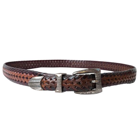 Vtg. ONYX By Brighton 2 Tone Braided Leather Belt with a Silver Buckle Size 38 main image 7